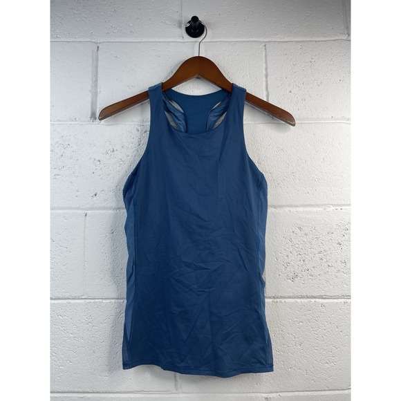lululemon athletica Tops - Lululemon Womens Mesh High Neck Racerback Active Tank Top Shelf Bra Blue Size 8